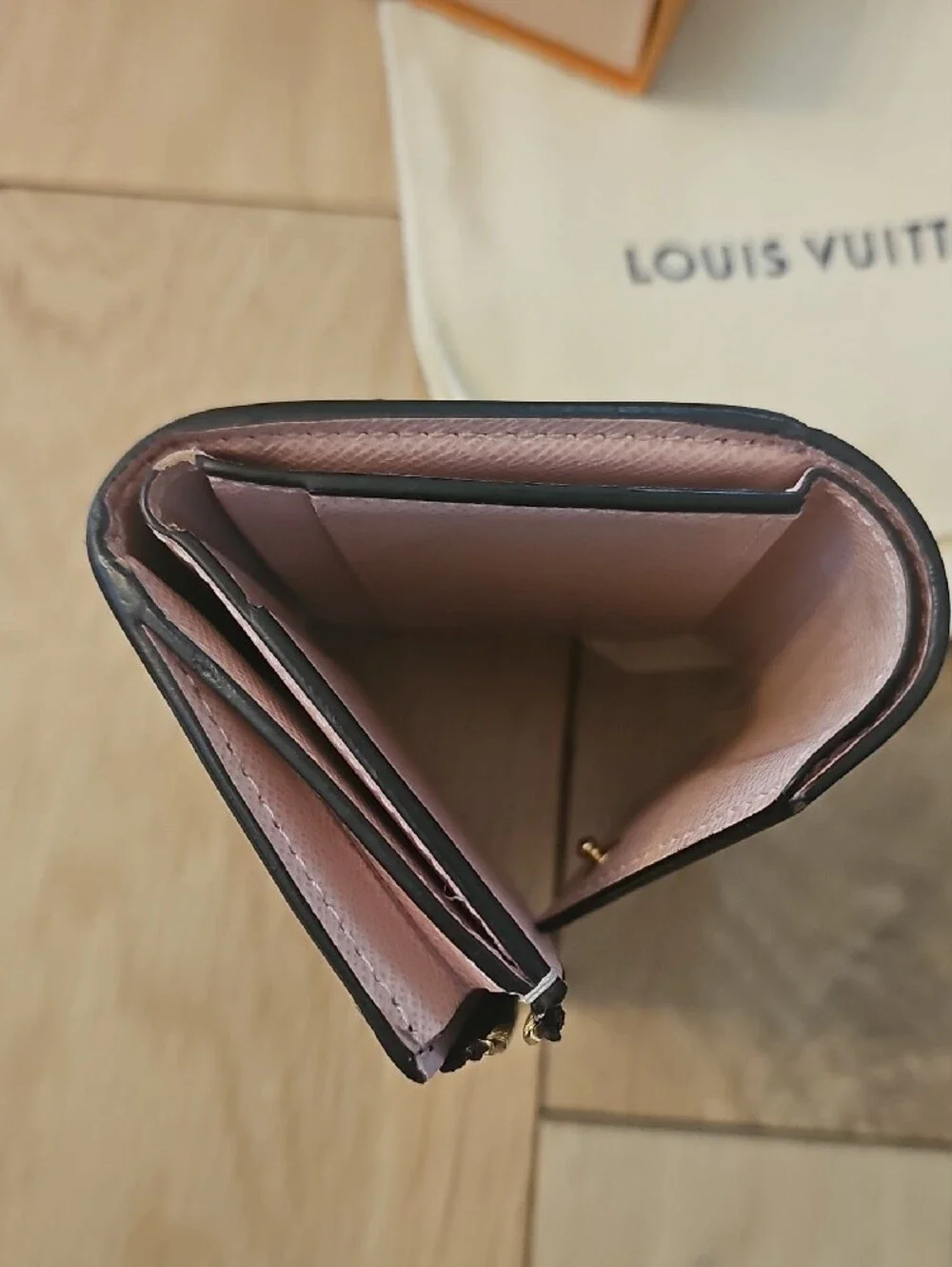 Authentic Louis Vuitton Zoe Monogram Compact Wallet with Pink Flap